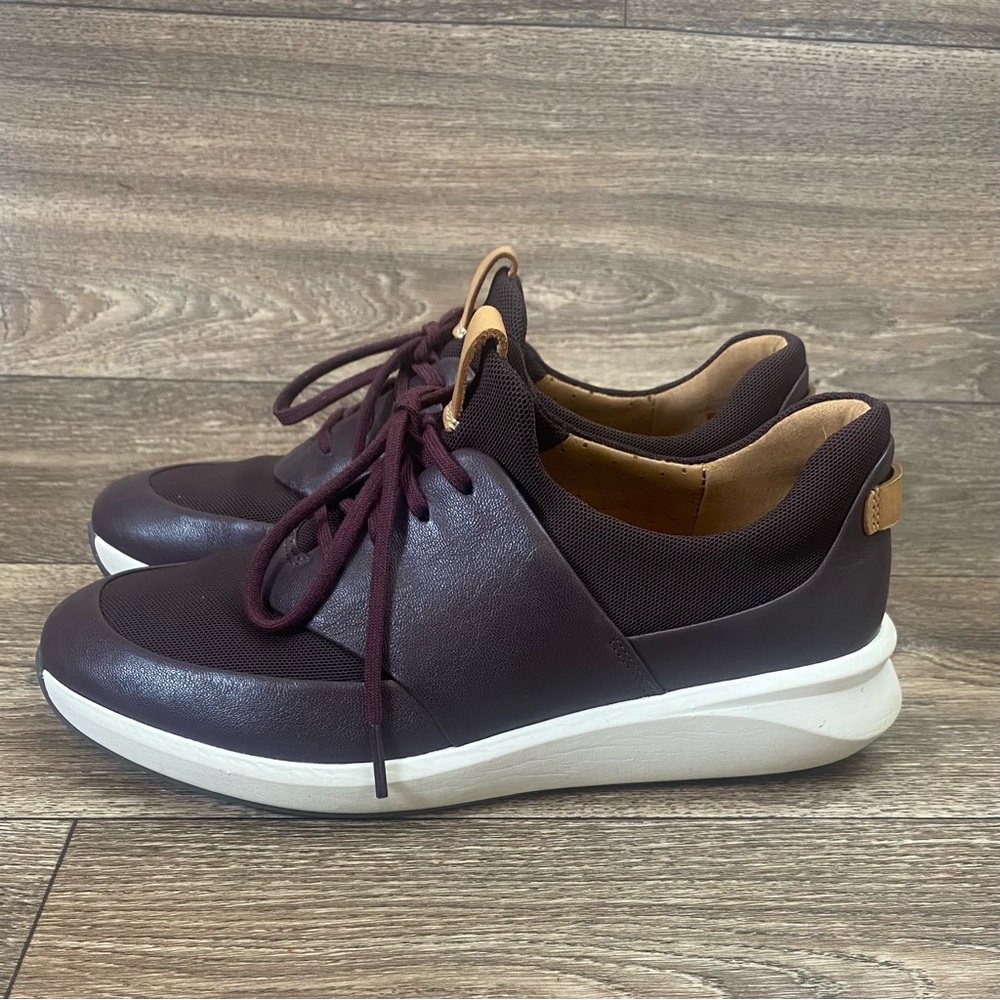 Clarks Unstructured Shoes Womens 6.5 Burgundy Un Rio Lace Up Leather Cas…